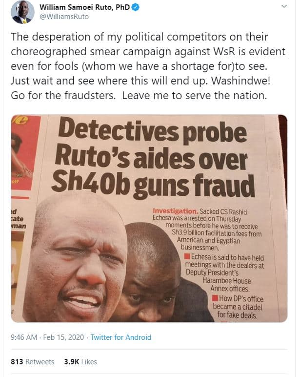 William samoei ruto, phd williamsruto the desperation of my political competitor