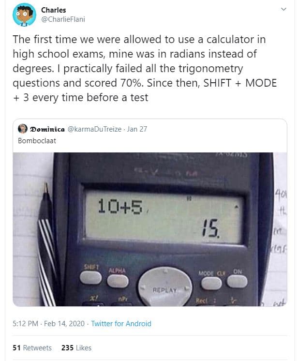 Charles charlieflani the first time we were allowed to use a calculator in high