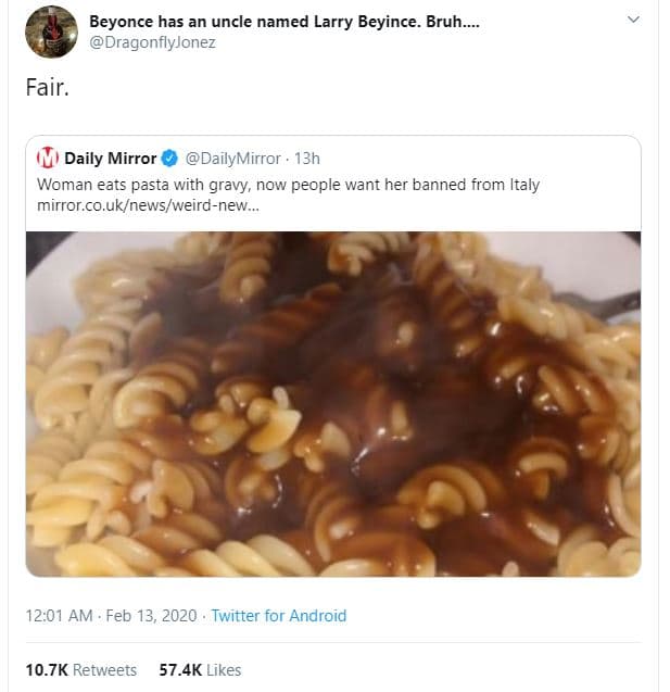 Beyonce has an uncle named larry beyince. bruh. dragonflyjonez fair. daily mirro