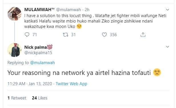 Mulamwah mulamwah 2h 1 have solution to this locust thing watafte jet fighter mb