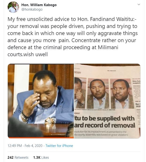 Hon william kabogo honkabogo my free unsolicited advice to hon. fandinand waitit