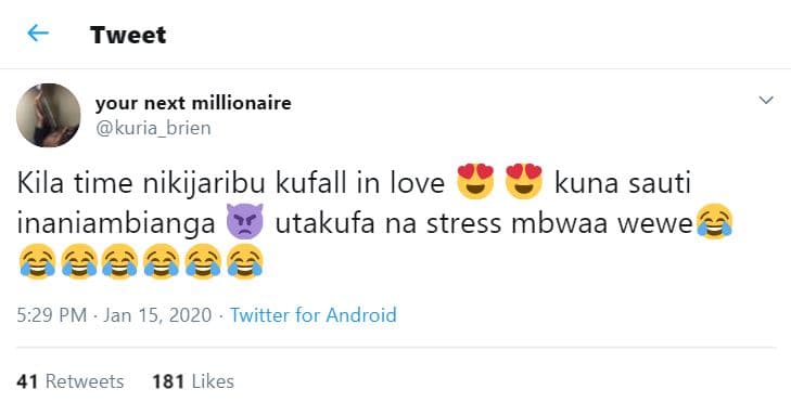 Tweet your next millionaire kuria_brien kila time nikijaribu kufall in love kuna