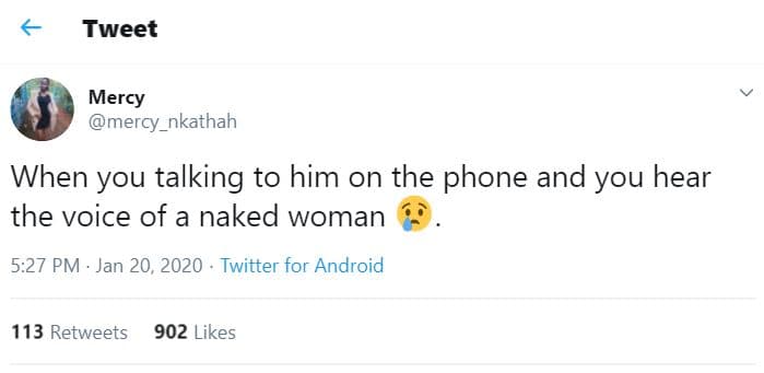 Tweet mercy mercy_nkathah when you talking to him on the phone and you hear the