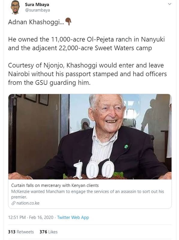 Sura mbaya surambaya adnan khashoggi. he owned the 11,0ooacre olpejeta ranch in