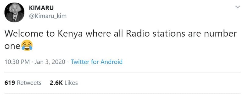 Kimaru kimaru_kim welcome to kenya where all radio stations are number one 10.30