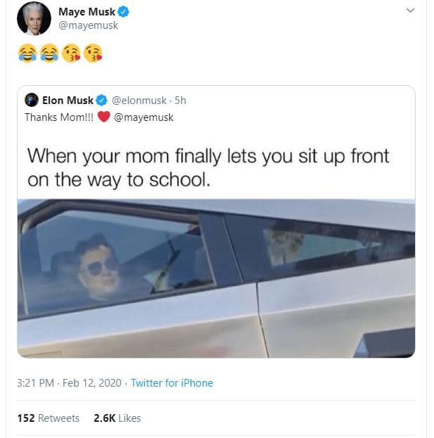 Maye musk mayemusk elon musk thanks momlu elonmusk mayemusk when your mom finall