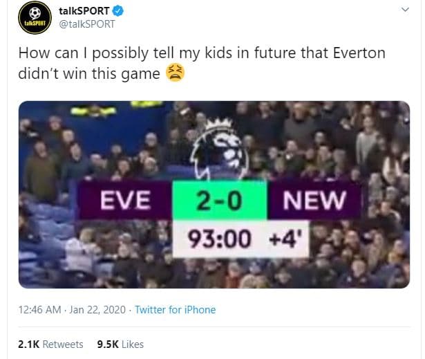 Talksport talksport how can possibly tell my kids in future that everton didn't