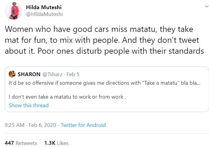Hilda muteshi hildamuteshi women who have good cars miss matatu they take mat fo