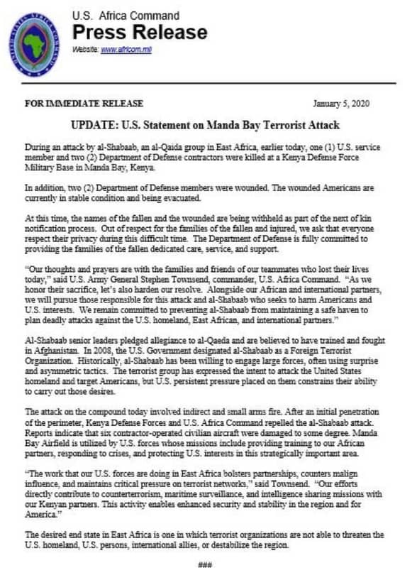 Us africa command press release vecste exonn for ddediaie release janas , updaie