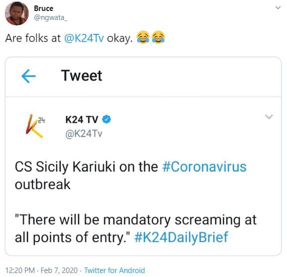 Bruce ngwata are folks at k24tv okay. tweet k24 tv k24tv cs sicily kariuki on th