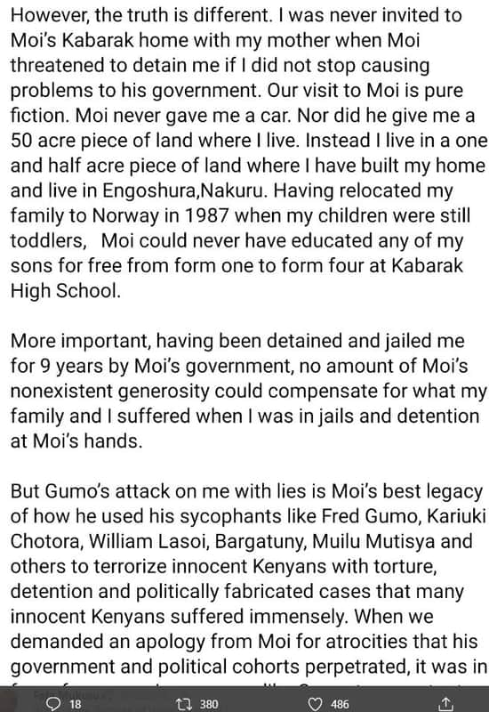 However the truth is different. was never invited to moi's kabarak home with my