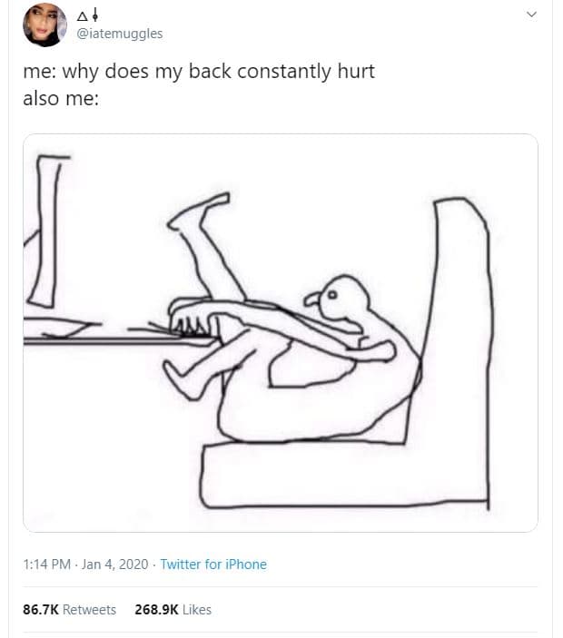 Iatemuggles me why does my back constantly hurt also me 1,14 pm jan 4, twitter f