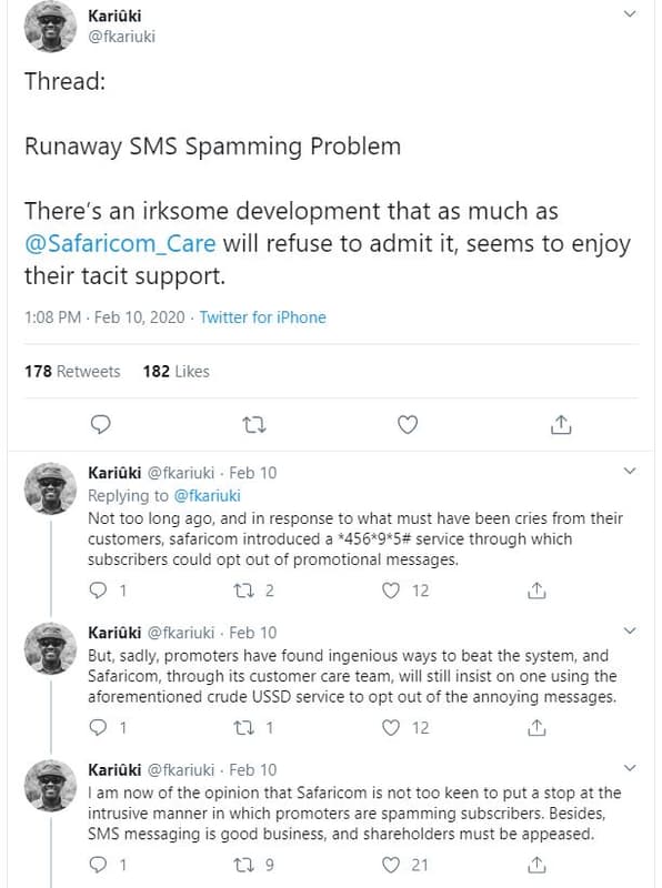 Kariñki fkariuki thread runaway sms spamming problem there's an irksome developm