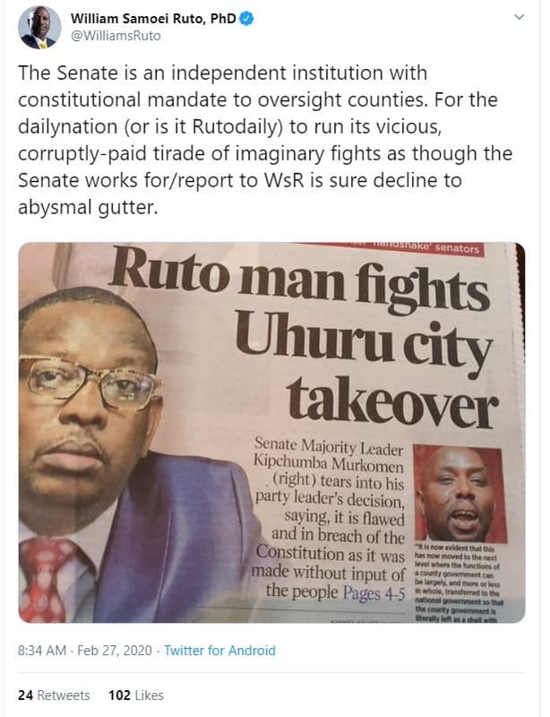 William samoei ruto, phd williamsruto the senate is an independent institution w