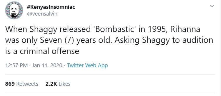 Kenyaslnsomniac veensalvin when shaggy released bombastic' in , rihanna was only