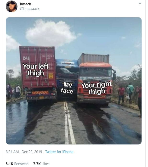 Bmack bmaaaack cai your left thigh my your right face thigh 8.24 am dec 23, twit