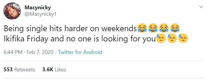 Macynicky macynickyı being single hits harder on weekends ikifika friday and no