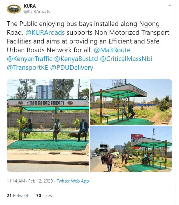 Kura kuraroads the public enjoying bus bays installed along ngong road, kuraroad