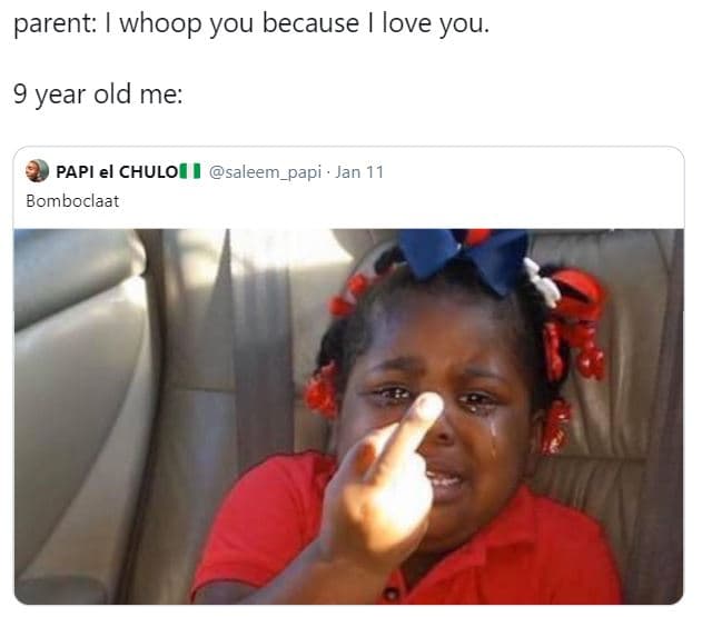 Parent whoop you because love you. 9 year old me papi el chuloi saleem_papi jan