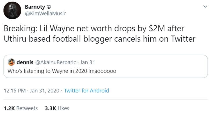 Barnoty kimwellamusic breaking lil wayne net worth drops by s2m after uthiru bas