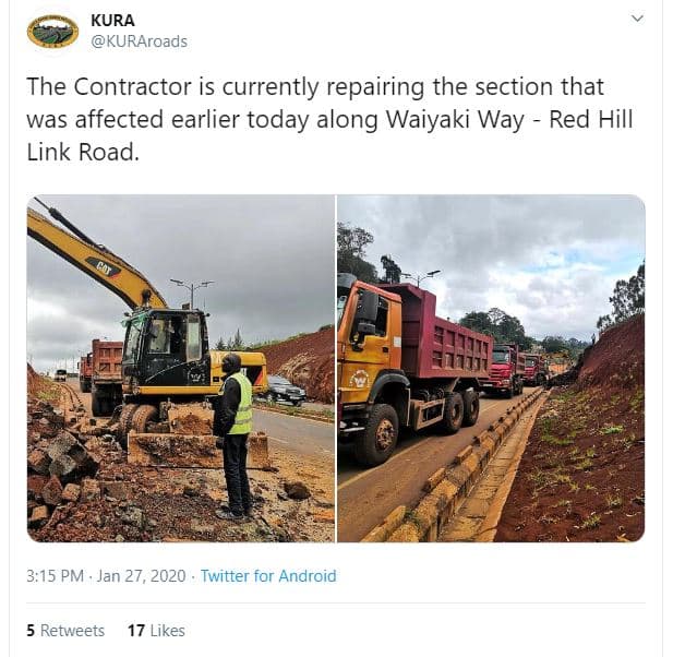 Kura kuraroads the contractor is currently repairing the section that was affect