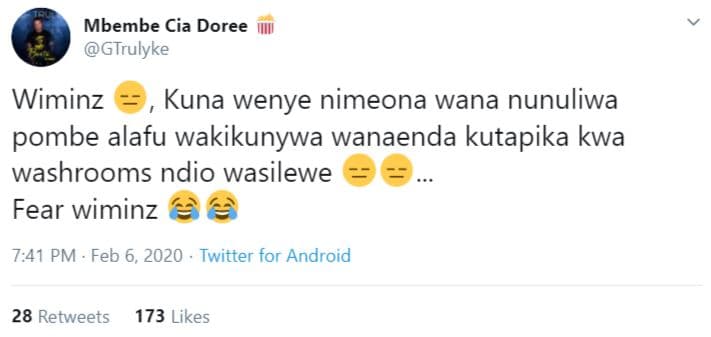 Mbembe cia doree gtrulyke wiminz kuna wenye nimeona wana nunuliwa pombe alafu wa