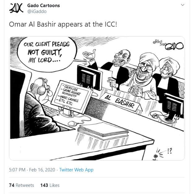 Aan gado cartoons igaddo omar al bashir appears at the icc! cur clent pleads not