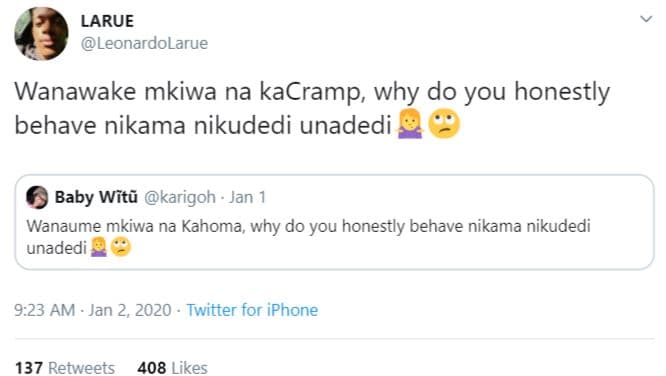 Larue leonardolarue wanawake mkiwa na kacramp why do you honestly behave nikama