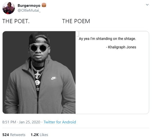 Burgermoyo olliemutai the poet. the poem ay yea m shtanding on the shtage khalig
