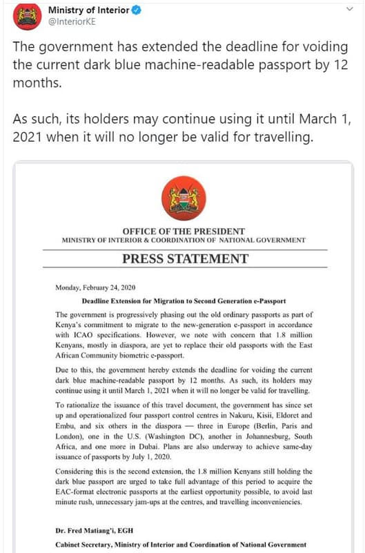 Ministry of interior interiorke the government has extended the deadline for voi