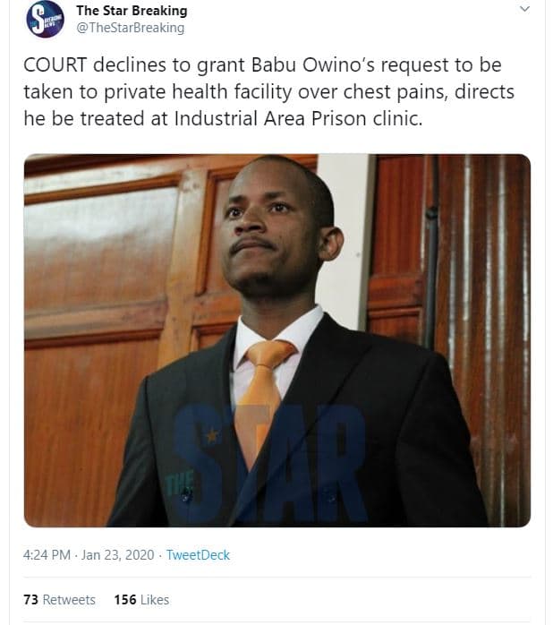 The star breaking thestarbreaking court declines to grant babu owino's request t