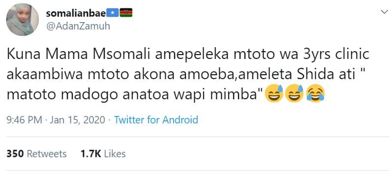 Somalianbae adanzamuh kuna mama msomali amepeleka mtoto wa 3yrs clinic akaambiwa