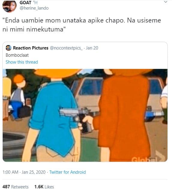 Goat herine_lando enda uambie mom unataka apike chapo. na usiseme ni mimi nimeku