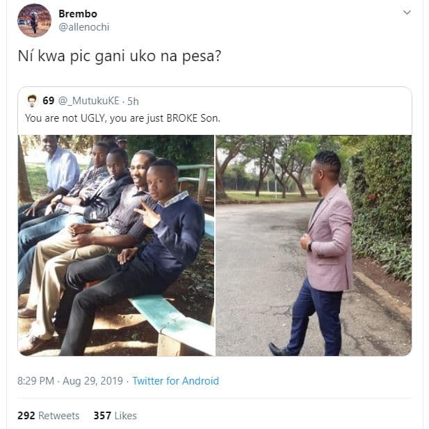 Brembo allenochi ní kwa pic gani uko na pesa? mutukuke you are not ugly, you are