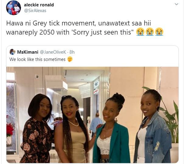 Aleckie ronald siralexas hawa ni grey tick movement unawatext saa hii wanareply