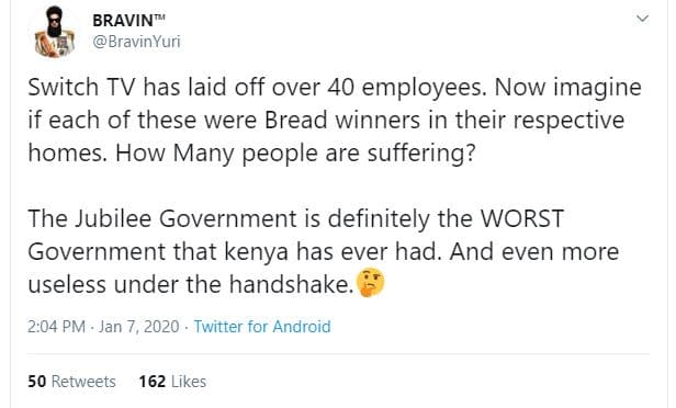 Bravin bravinyuri switch tv has laid off over 40 employees. now imagine if each