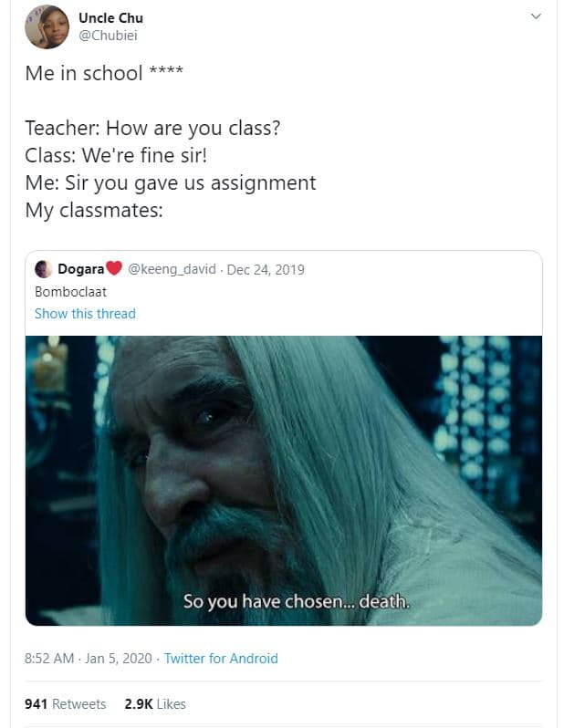 Uncle chu chubiei me in school x4 teacher how are you class? class we're fine si