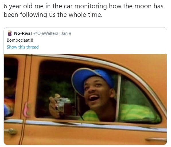 6 year old me in the car monitoring how the moon has been following us the whole