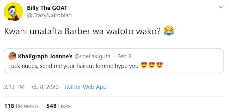 Billy the goat crazynairobian kwani unatafta barber wa watoto wako? khaligraph j