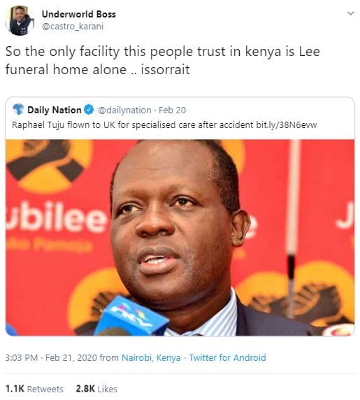 Underworld boss castro_karani so the only facility this people trust in kenya is