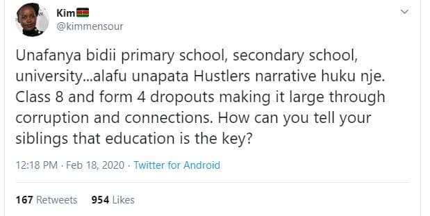 Kimt kimmensour unafanya bidii primary school, secondary school, university.alaf