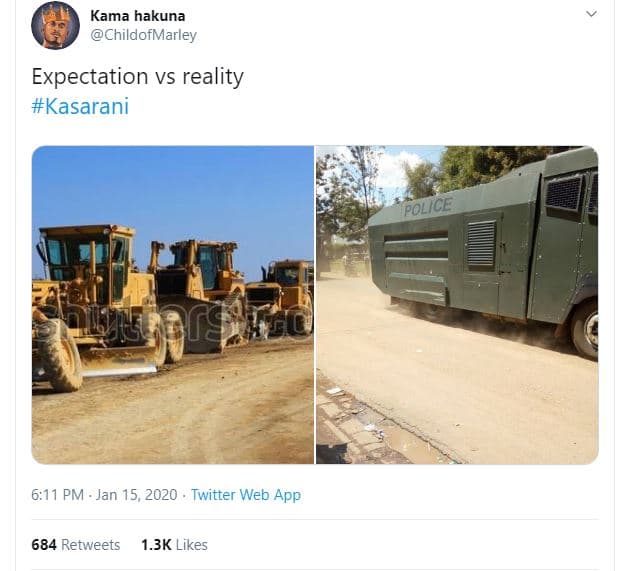 Kama hakuna childofmarley expectation vs reality kasarani 6.11 pm jan 15, twitte