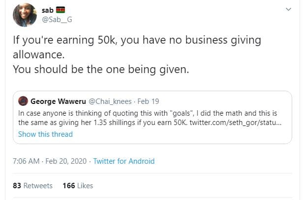 Sab sab_g if you're earning 5ok, you have no business giving allowance. you shou