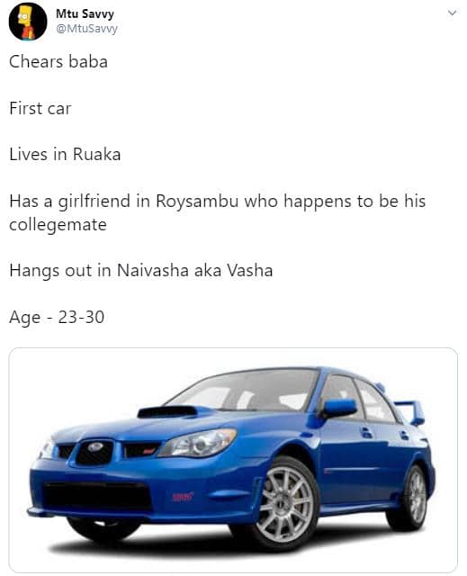Mtu savvy mtusavvy chears baba first car lives in ruaka has a girlfriend in roys