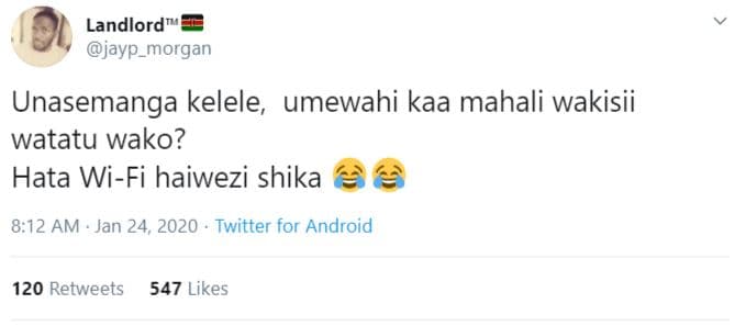 Landlord jayp_morgan unasemanga kelele umewahi kaa mahali wakisii watatu wako? h