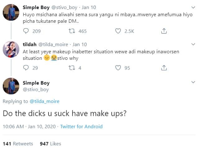 Simple boy stivo boy jan 10 huyo msichana aliwahi sema sura yangu ni mbaya_mweny