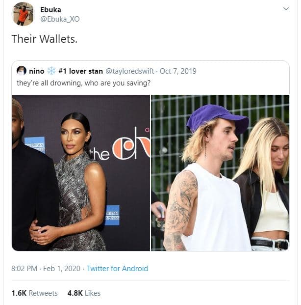 Ebuka ebuka_xo their wallets nino 1 lover stan tayloredswift . oct 7, they're al