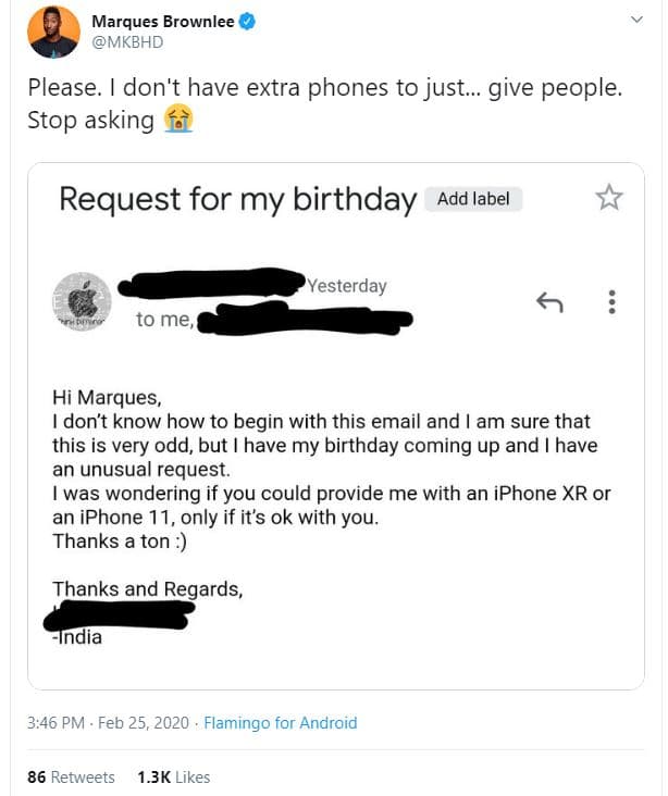 Marques brownlee mkbhd please. don't have extra phones to just_ give people. sto