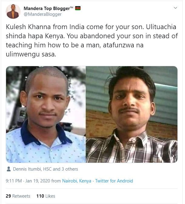 Mandera top blogger manderablogger kulesh khanna from india come for your son. u