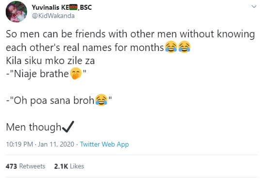 Yuvinalis ke' bsc kidwakanda so men can be friends with other men without knowin